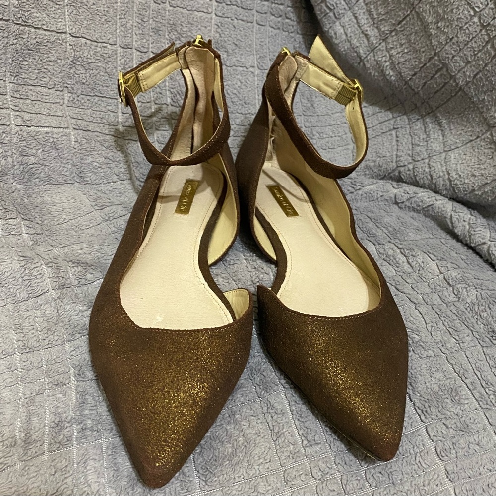 Glittery Bronze Ankle Strap Flat